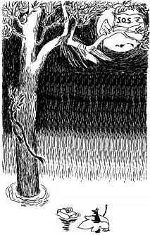 Муми-тролль спасается от наводнения на дереве