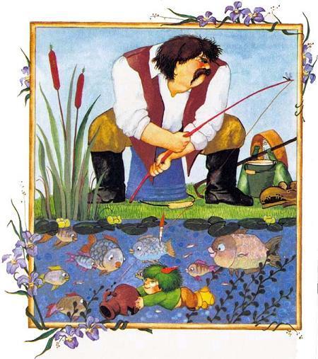 Маленький водяной (сказка) Маленький водяной и рыбак ловит рыбу в озере