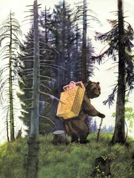 Маша в коробе за спиной у медведя