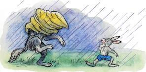 волк с мешком на голове заяц под дождем