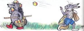 Сказка: Мешок яблок (иллюстрации: Сутеев В.) заяц отдал яблок ежу поделился
