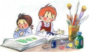 Сказка: Мы ищем кляксу (иллюстрации: Каюков Л.) дети мальчик и девочка рисуют пишут клякса