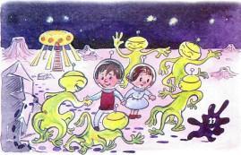 Сказка: Мы ищем кляксу (иллюстрации: Каюков Л.) мальчик и девочка и инопланетяне на луне марсе