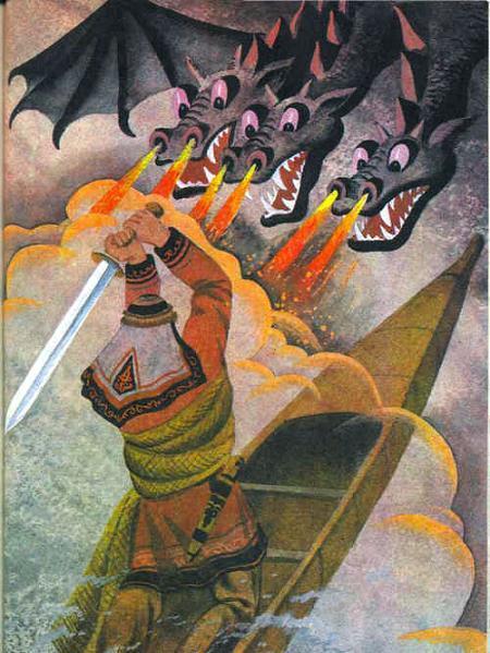 бой с трехглавым огнедышашим драконом