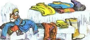 рукодельница штопает вещи Мороза Ивановича