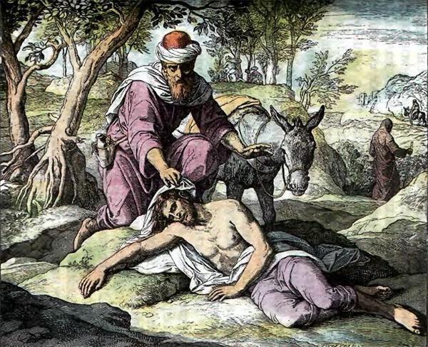 Милосердный самарянин перевязывает раны несчастного