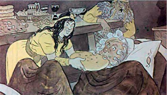 Мудрая Унах и Кухулин кормят Финна в колыбели