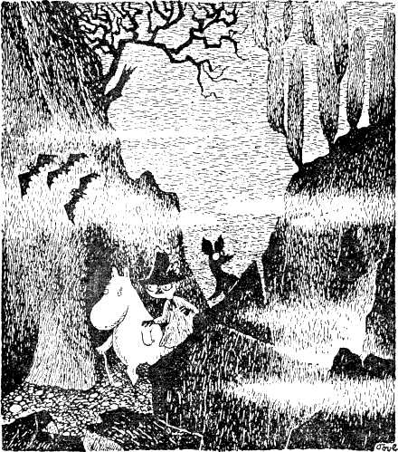 Муми-тролль Снифф и Снусмумрик идут в темноте