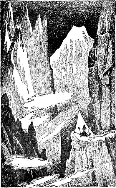 Снусмумрик и снифф сидят у обрыва скалы в горах