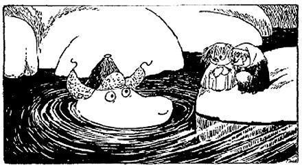 Муми-тролль и волшебная зима (сказка-повесть) Муми-тролль в холодной воде снег