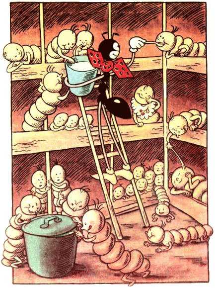 муравей Ферда кормит личинок