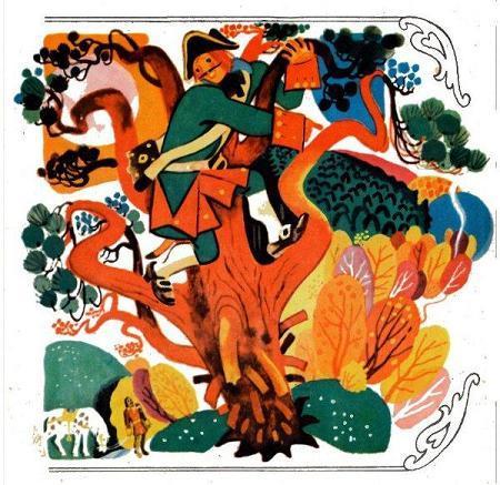 Петр Первый и солдат лезет на дерево