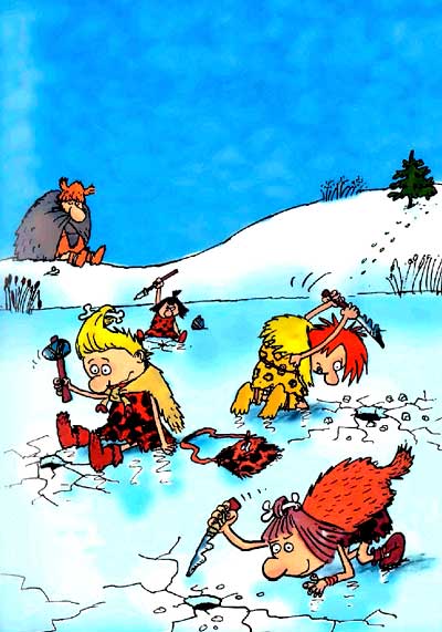 Неандертальские мальчики делают дыры во льду прорубь