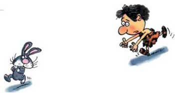 Неандертальский мальчик в школе и дома Неандертальский мальчик гонится за зайцем