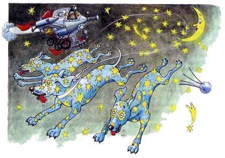 Непоседа, Мякиш и Нетак (повесть) юный космонавт в космичекском корабле и созвездие псов