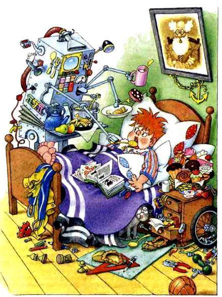 робот кормит мальчишку