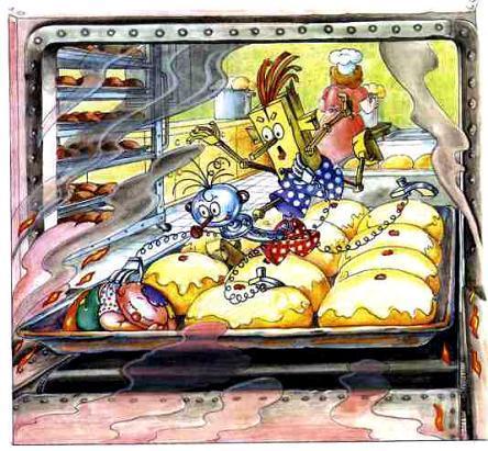 булочки в печи