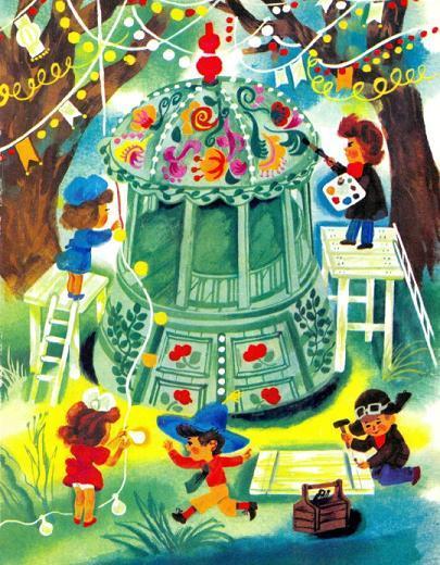 Незнайка и его друзья готовят беседку к балу