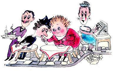 Пончик кушает в кафе