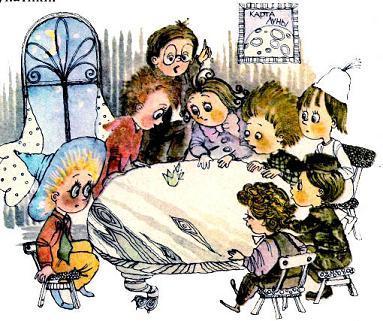 Незнайка на Луне (роман-сказка) Незнайка и каратышки рассматривают лунный камень