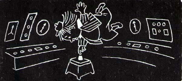 Незнайка и Пончик бегут к ракете