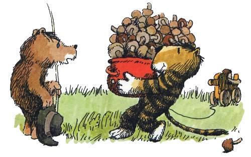 медвежонок и тигрёнок набрали грибов