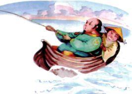 пастух и богач с удочкой ловят рыбу