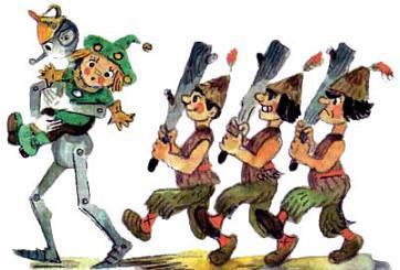 железный человек взял Страшилу на руки и понес, как заботливая мать ребенка