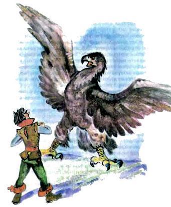 Исполинский орел Карфакс грозно надвигался на человека, разинув крепкий клюв. Урфин обнажил грудь