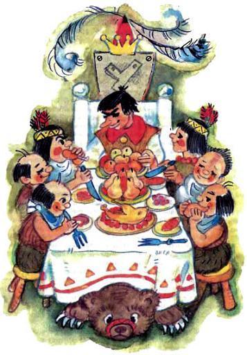 Урфин Джюс и Марраны одедают во дворце за столом