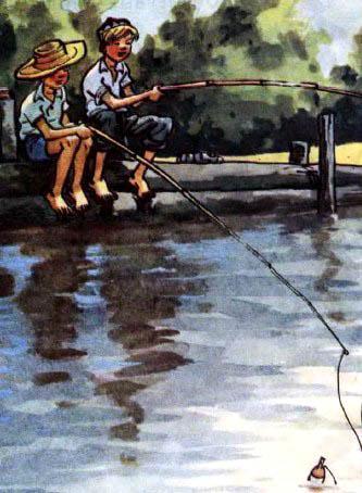 Один раз Павлик взял с собой Котьку на реку ловить рыбу