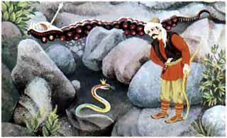 Подползла змейка к своему спасителю Охотнику Харибу