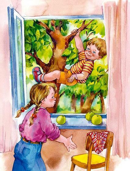 девочка у окна мальчик лезет по дереву