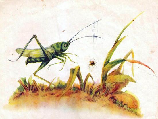 это не травинка, а длинный ус зелёного кузнечика-скачка