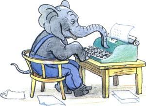 Сказка: Песенка для карнавала (иллюстрации: Сутеев В.) слоненок печатает на печатной машинке