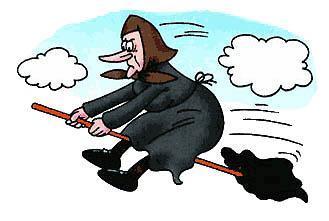 уборщица верхом на швабре