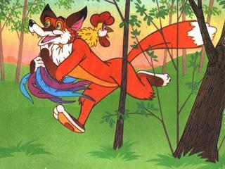 Петушок - золотой гребешок (сказка) Лиса схватила его в когти и понесла в свою нору, за тёмные леса, за быстрые реки, за высокие горы