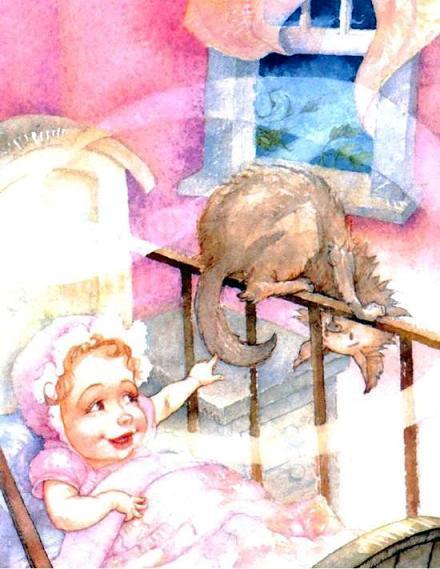 малыш в кроватке и кот