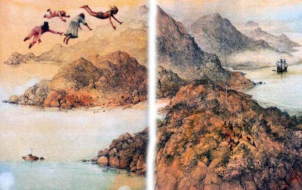 Питер Пэн и Венди (повесть) Питер Пэн и Венди и дети летят по небу над землей над морем