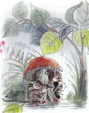 Сказка: Под грибом (иллюстрации: Сутеев В.) под гибом мышь воробей муравей и бабочка