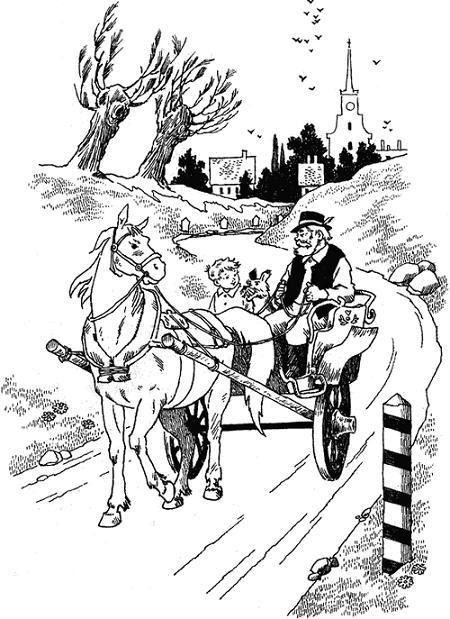 Мальчик Гонзик едет на телеге