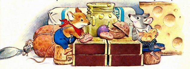 Полевая мышь и городская трапезничают