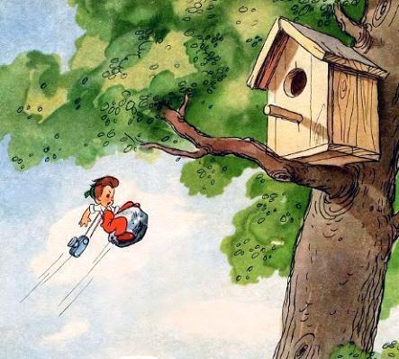 Мурзилка летит верхом на камне