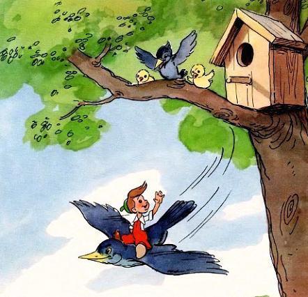 Мурзилка летит верхом на птице