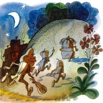 сказка-повесть: Приключения Чиполлино друзья бегут из тюрьмы по тропинке в лес