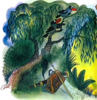 сказка-повесть: Приключения Чиполлино вороны на ветке у озера