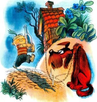 сказка-повесть: Приключения Чиполлино Чиполлино несет воду пес Мастино