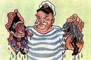 капитан поднял за шкирку пирата и разбойника