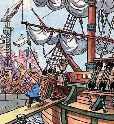 Карандаш и Самоделкин сходят с корабля на землю