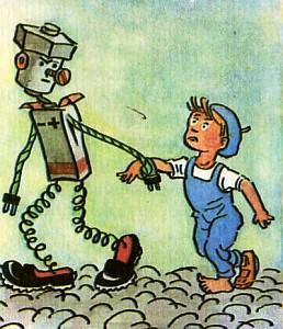 Самоделкин ведет мальчика за руку